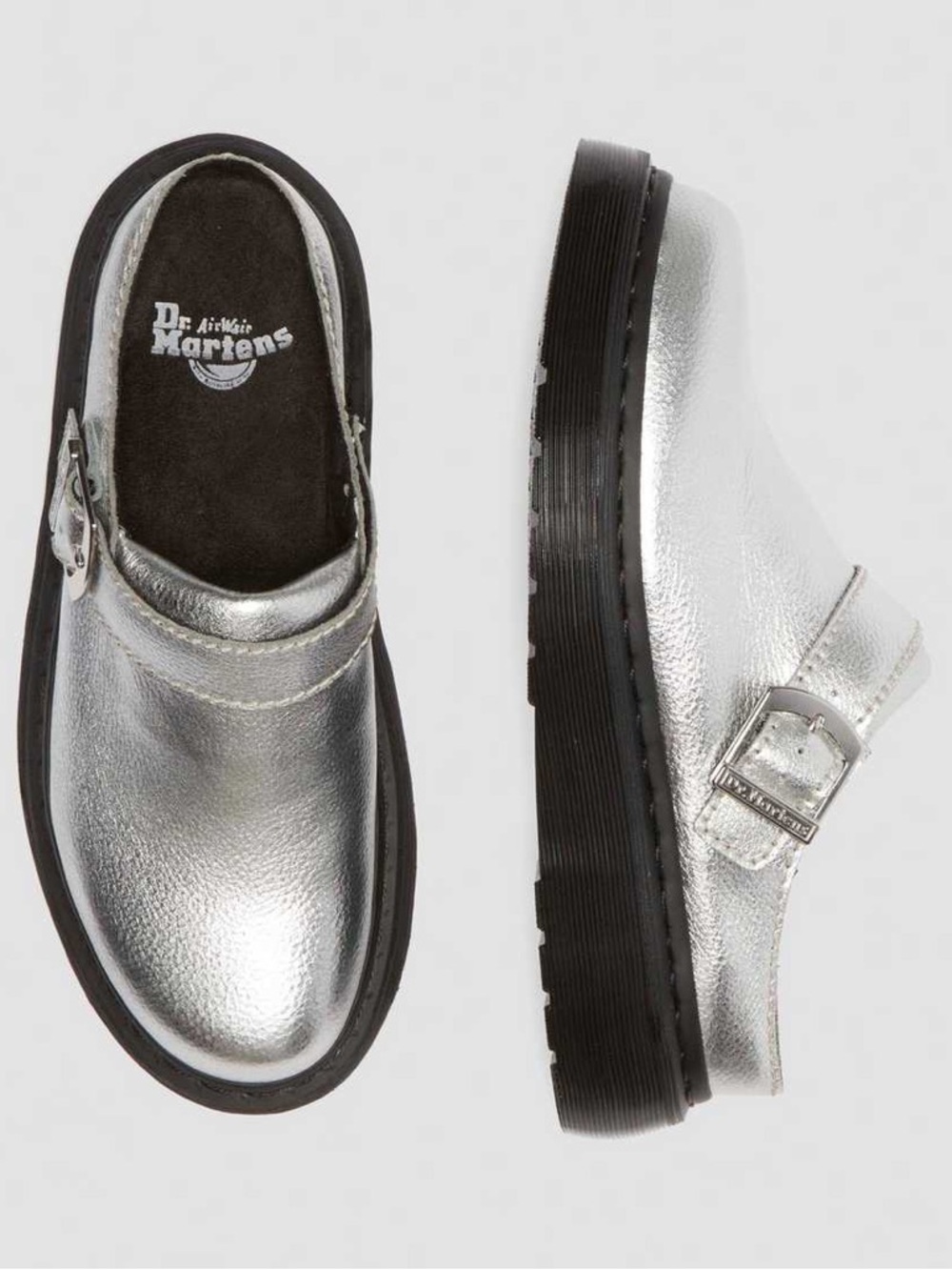 NWOT Dr. Martens  Laketen Slingback Mule Silver Metallic Tumble Mens 8 Women 9